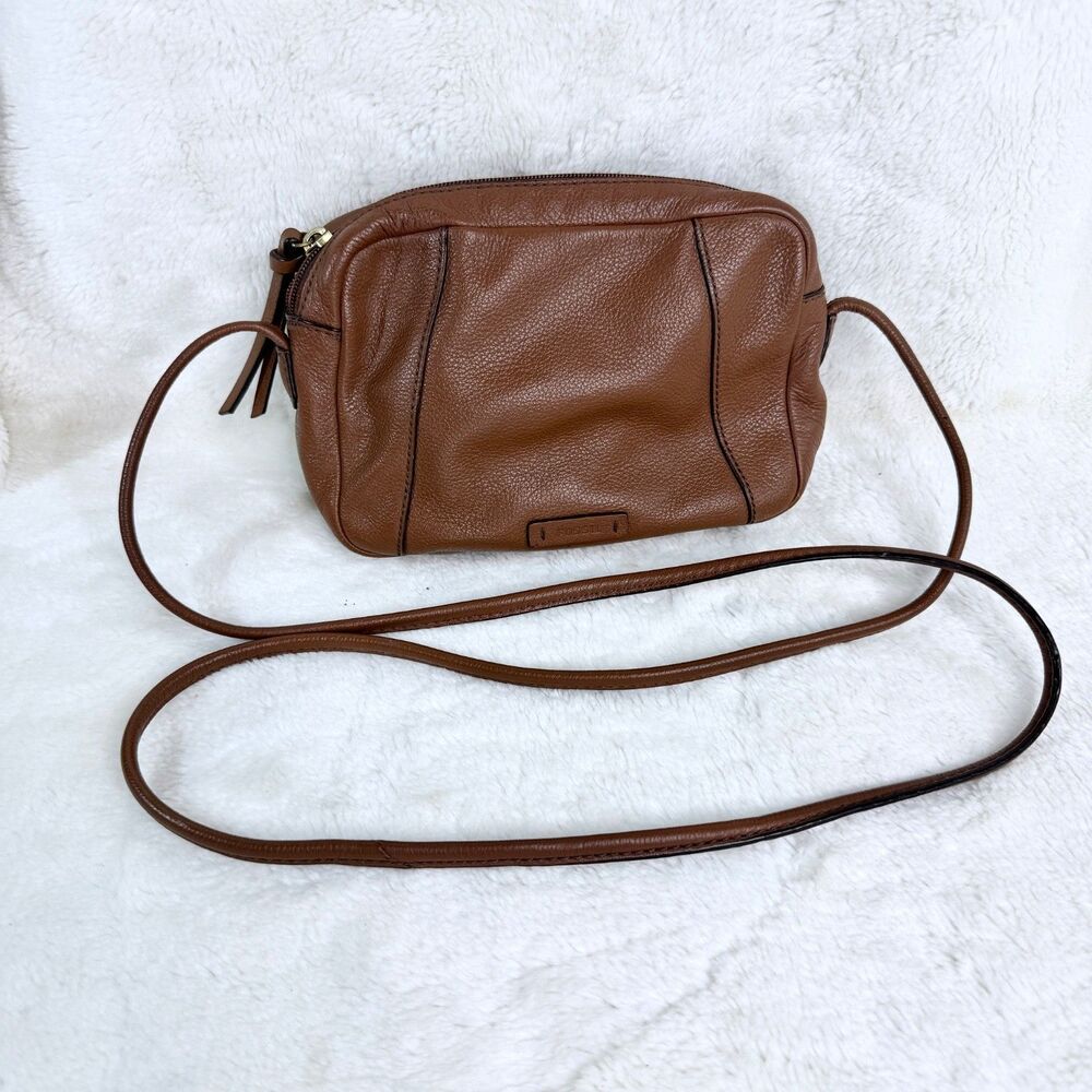 Fossil Vintage Rae Pebble Leather Purse Brown Organizer Camera Bag Crossbody